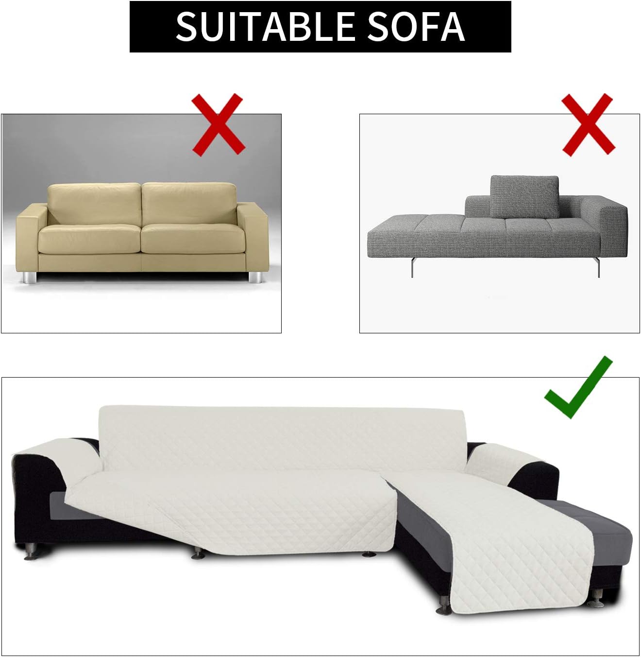 Easy-Going Sofa Slipcover L Shape Sofa Cover Sectional Couch Cover Chaise Cover Reversible Furniture Protector Cover for Pets Kids Children Dog Cat (Small, Ivory/Ivory)