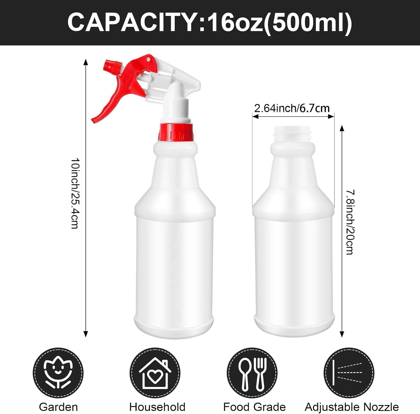 Eccliy 12 Pcs 16 Oz Plastic Spray Bottle, Adjustable Empty Reusable Sprayer for Cleaning, Planting, Water, Bathroom and Kitchen, BBQ, Commercial and Residential(Red, Green,Original)