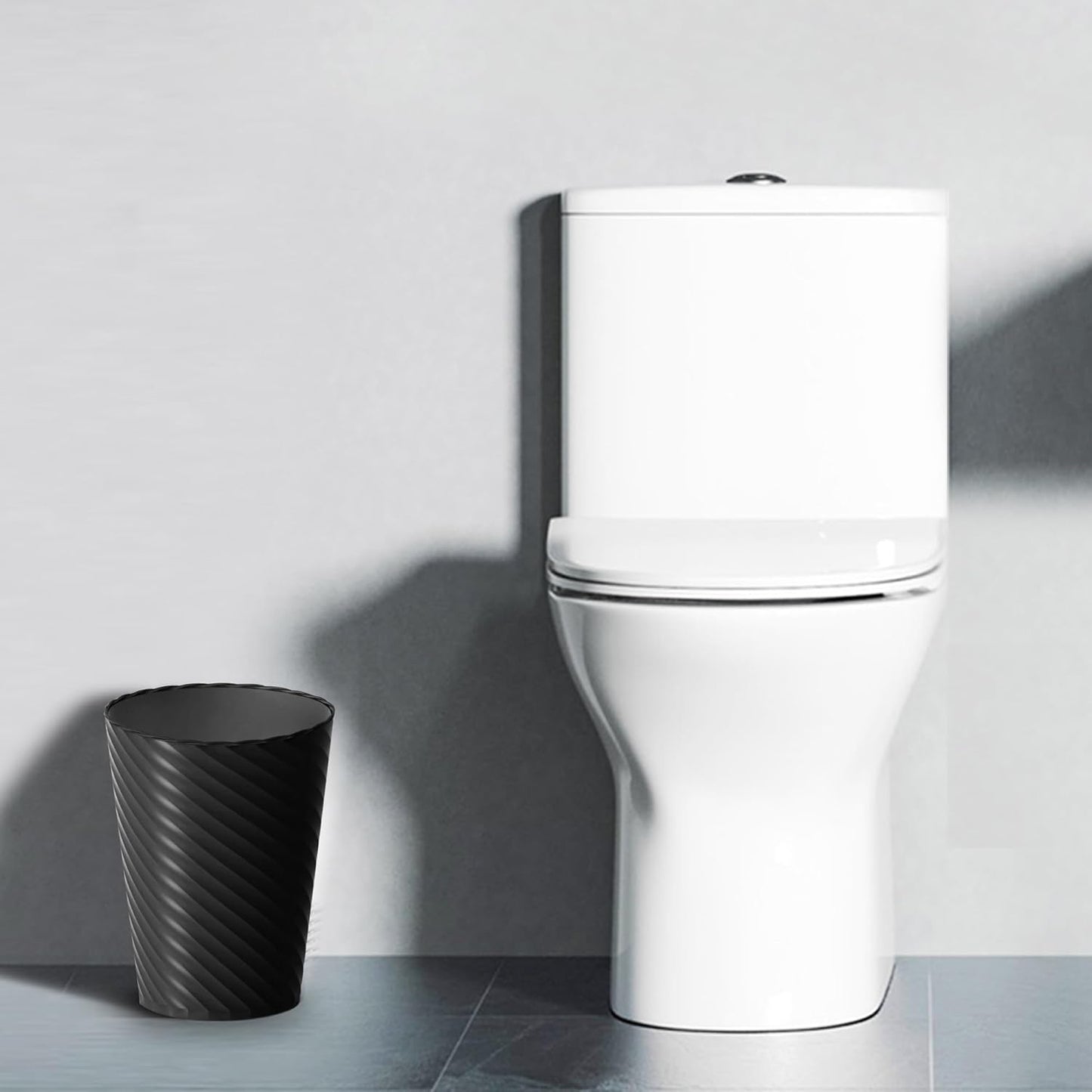 Bathroom Trash Can, 8 Pack 1.8 Gallons Small Trash Can with Trash Bags, Bathroom Garbage Can, Plastic Trash Bin, Round Waste Basket for Living Room, Bedroom, Office, Kitchen, Compact Space (Black)