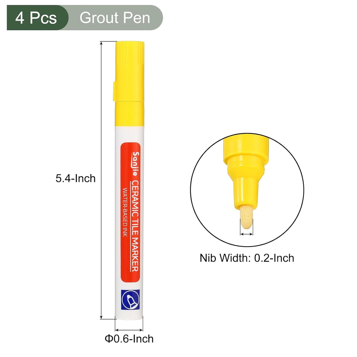 YOKIVE 4 Pcs Grout Paint Pen, Waterproof Yellow Paint Tile Marker, Restoring Grout Lines, Great for Balcony, Kitchen, Bathroom