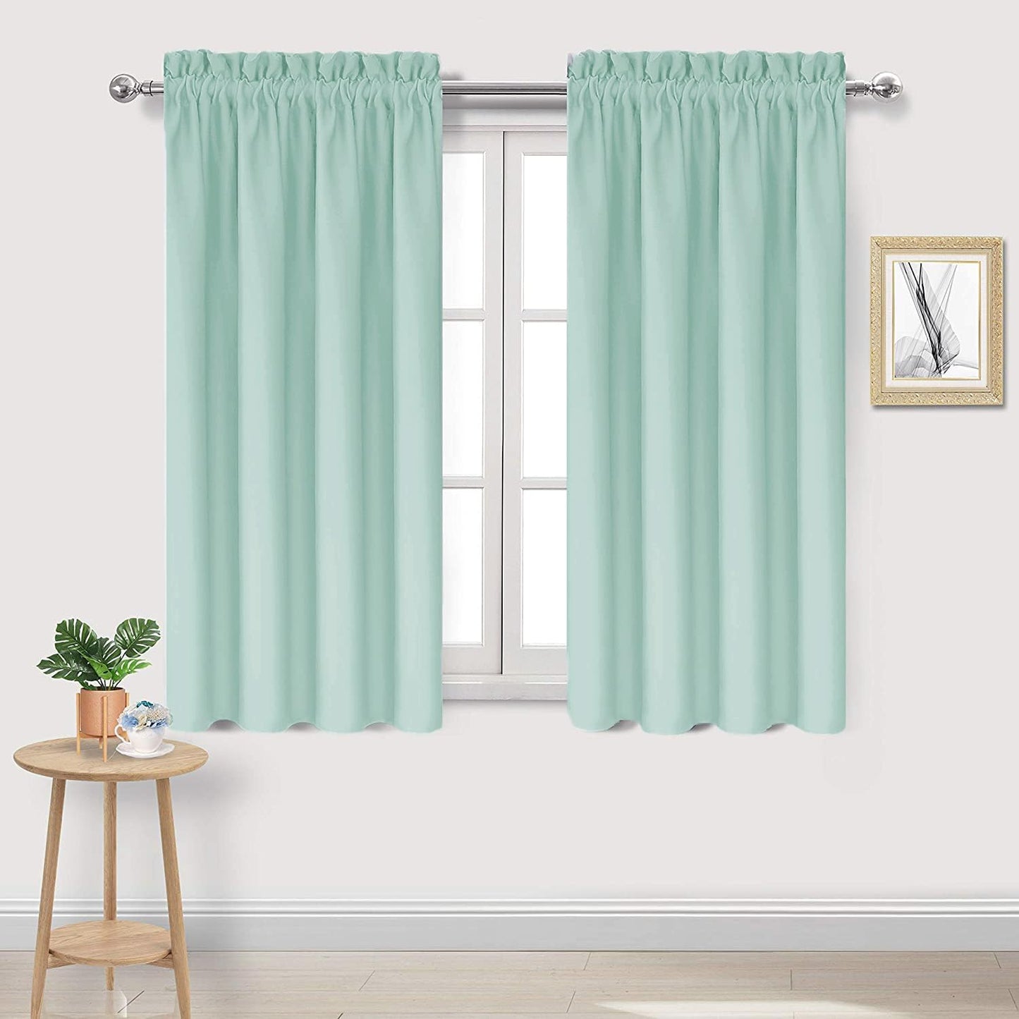 DWCN Blackout Curtains for Living Room Thermal Insulated, Energy Saving & Noise Reducing Bedroom Curtains, Mint Green, W 42x L 45 Inch, Set of 2 Rod Pocket Curtain Panels