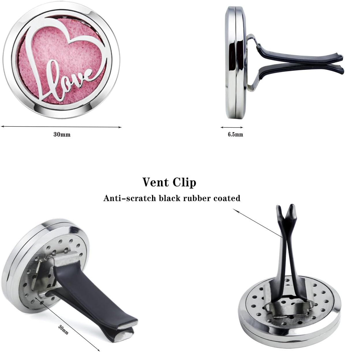 Essential Oil Car Diffuser Vent Clips Christmas Air Freshener Car Accessories for Women with 10 Felt Pad(Heart Love)