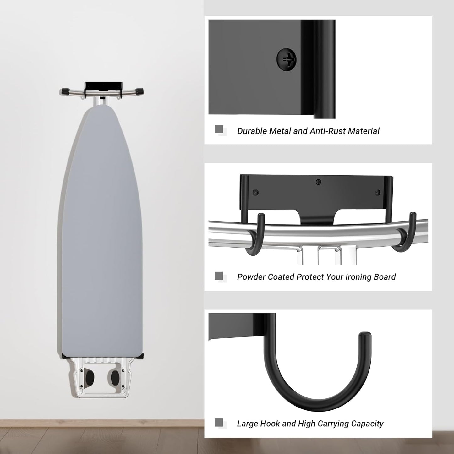 ORLESS Ironing Board Holder Wall Mount, Ironing Board Hanger, Iron Board Holder, Small Y or T Leg Iron Board Hook Wall Mount for Laundry Rooms, 6 Inch