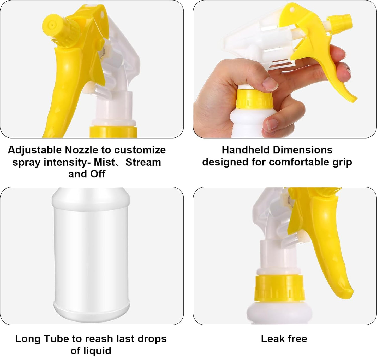 Eccliy 12 Pcs 16 Oz Plastic Spray Bottle, Adjustable Empty Reusable Sprayer for Cleaning, Planting, Water, Bathroom and Kitchen, BBQ, Commercial and Residential(Green, Yellow,Original)
