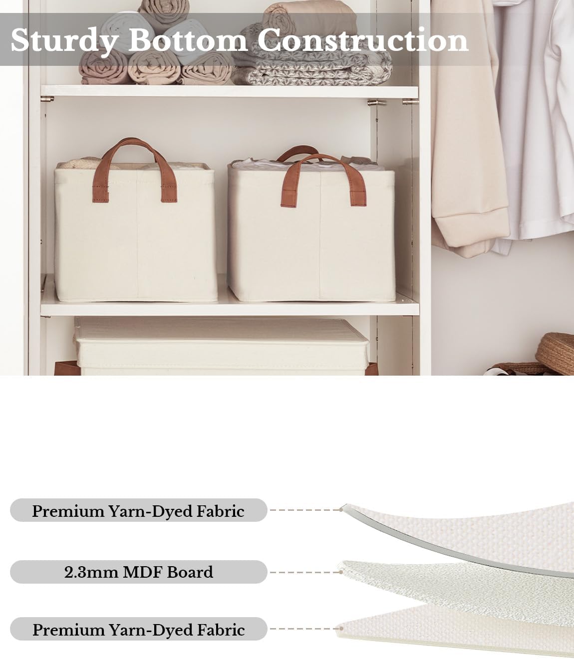 StorageWorks Storage Bins, Fabric Storage Bins for Shelves, Storage Baskets with Metal Frame, Closet Baskets and Bins with Handles, Natural Color, 2-Pack