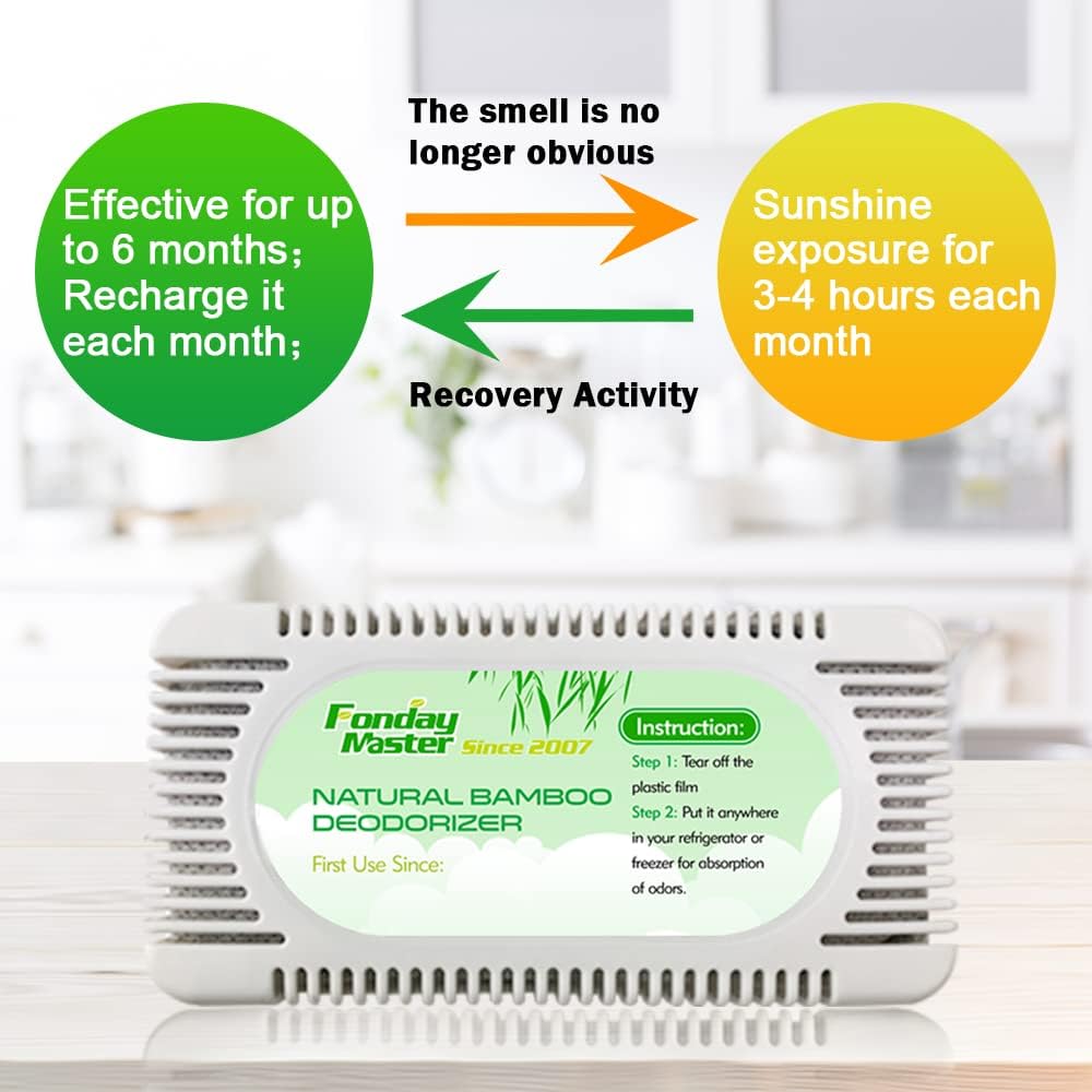 4Packs Fonday Refrigerator Deodorizer Odor Eliminator for Fridges Freezers Coolers Lunch Boxes Bamboo Charcoal More Effective Than Baking Soda