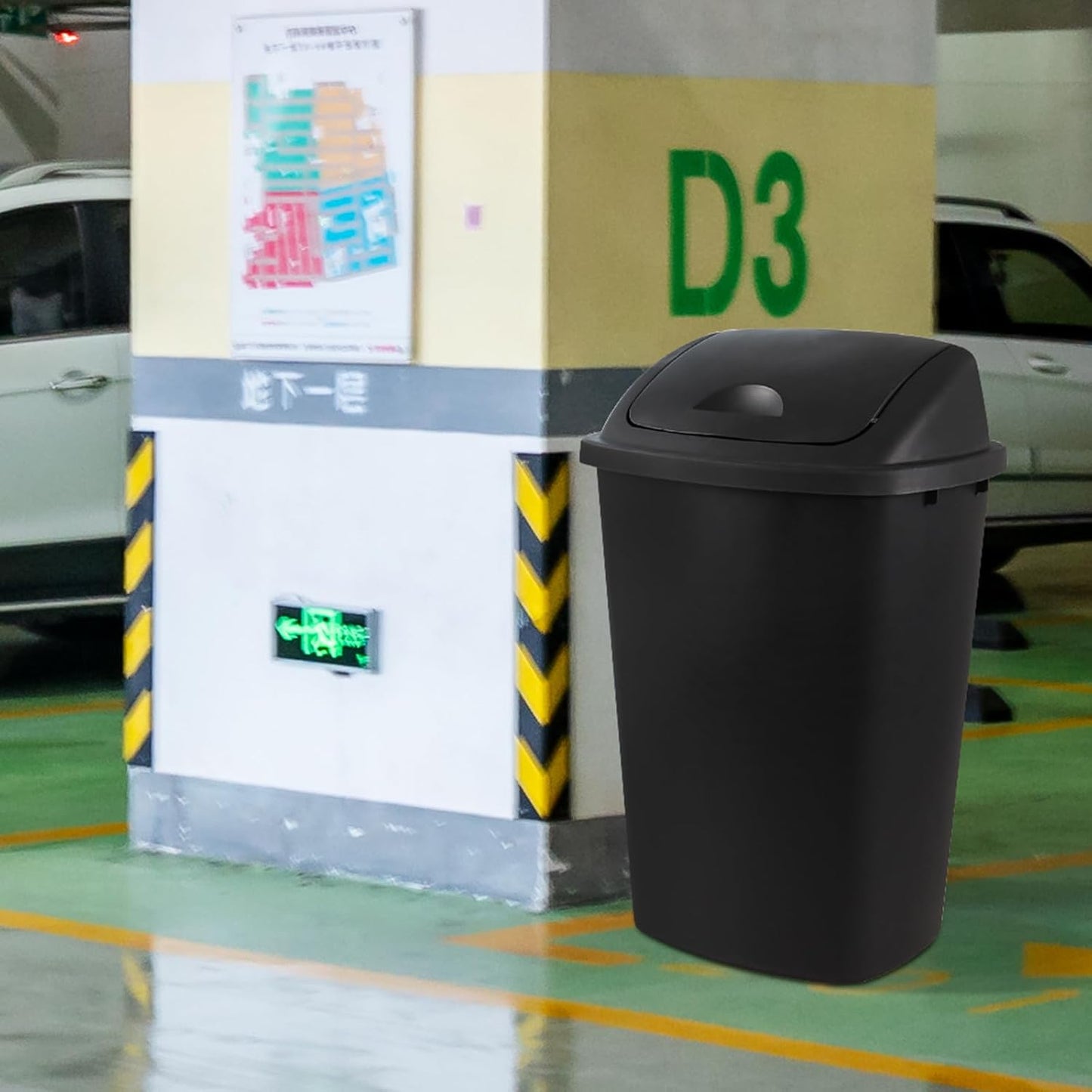 Zopnny 4-Pack Lidded Trash Can, 13 Gallon Black Plastic Garbage Bin with Lid for Office, Bedroom, Bathroom