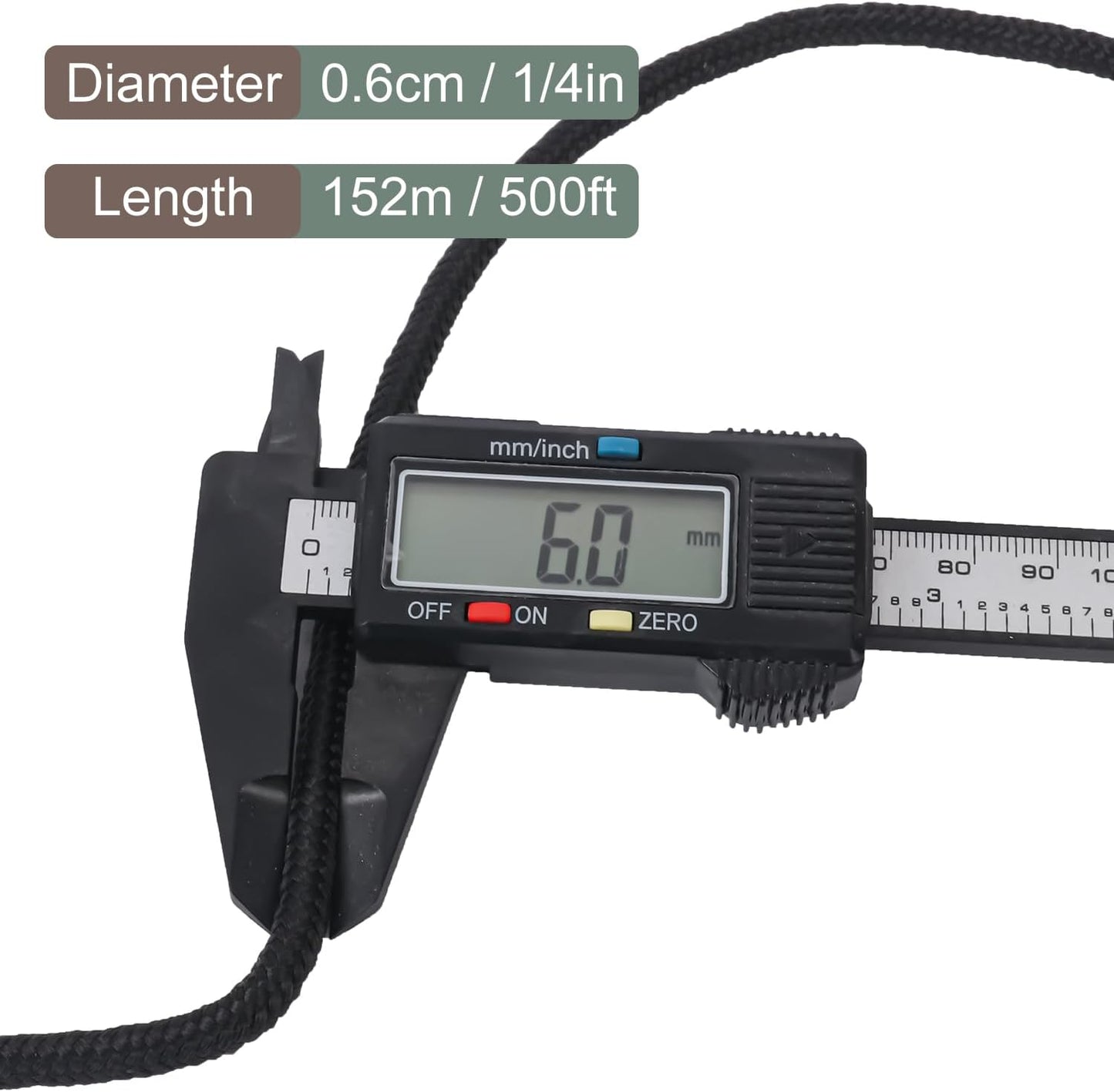 500 Feet 1/4 Inch Black Polyester Rope, 6 mm Polypropylene Utility Rope for Kayaking, Camping, Home Decor