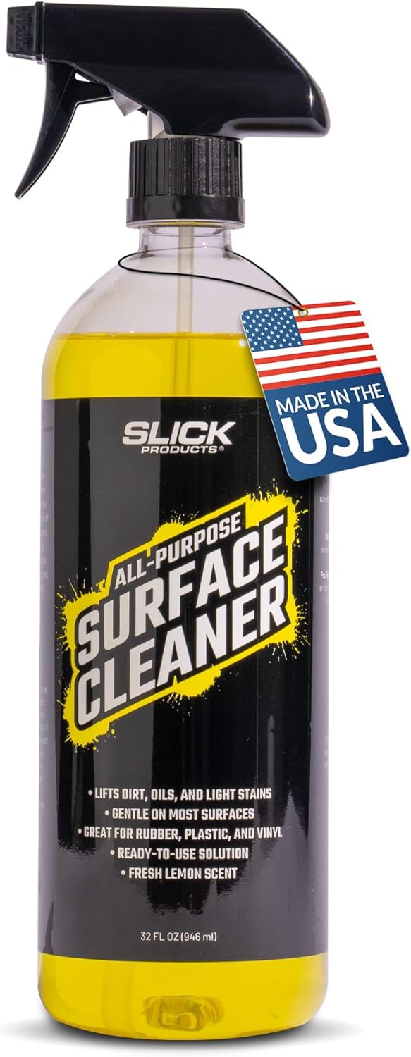 Slick Products All-Purpose Surface Cleaner – Multi-Surface Car Interior & Exterior Cleaner for Vinyl, Plastic, Rubber, Carpet & Upholstery – Fresh Lemon Scent – 32 oz.