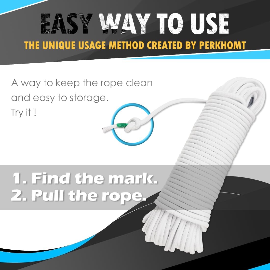 PerkHomy Cotton Rope 3/16" (5mm) 100 ft Multi Purpose Utility Diamond Braided Cord, Natural Cotton for Clothes Line Camping Crafting Flag Pole, Grey