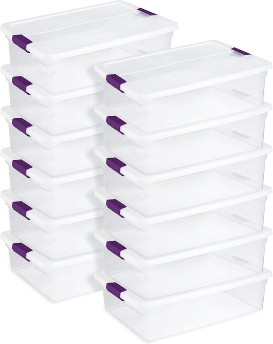 Sterilite 12-Pack 32 Quart ClearView Latch Box, Stackable Organizer Bins with Latching Lids - Clear Plastic Organization Containers for Closet, Bedroom, Shelving Units and Everyday Home Storage