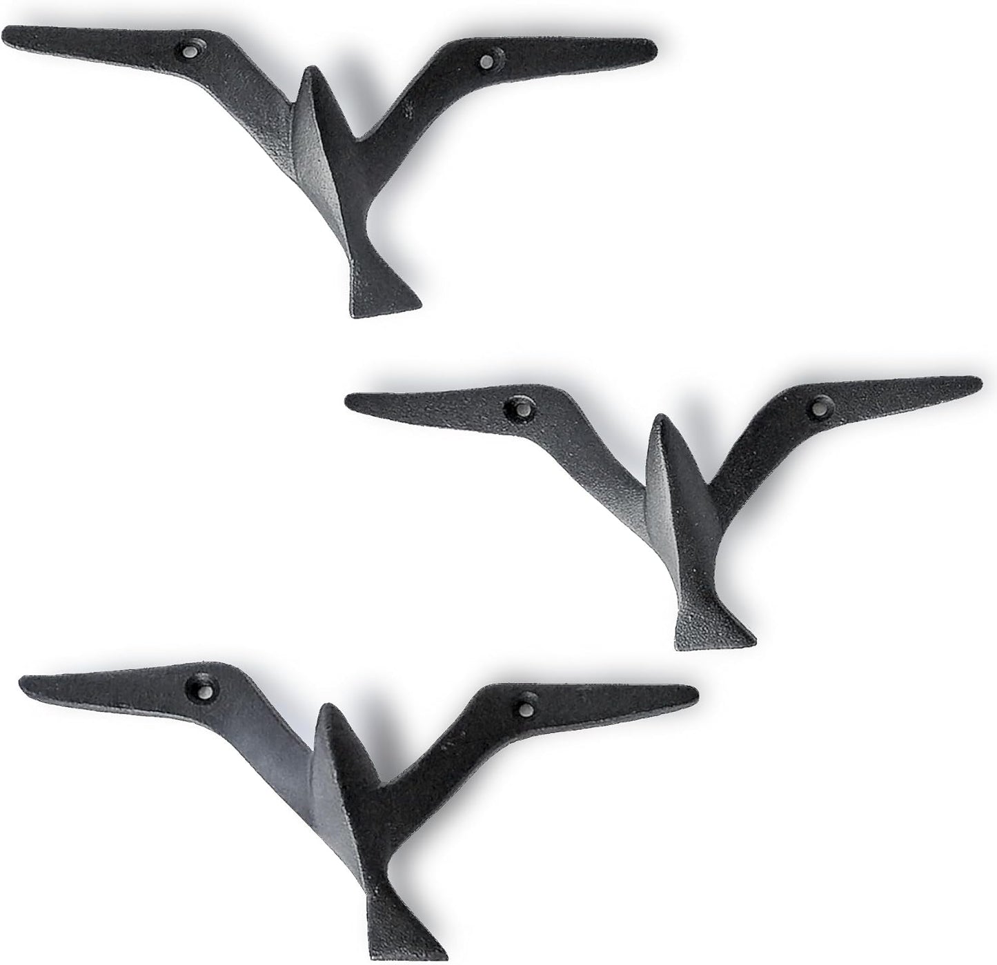 Ambipolar Iron Cast Decorative Gull Bird Wall Mounted Coat Hooks, Black, Set of 3