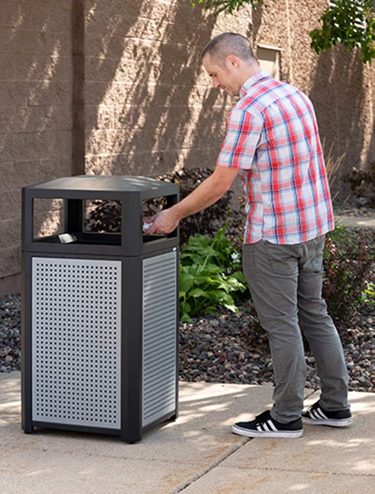 Safco Evos Steel Trash Can, 38 Gallons, Indoor and Outdoor Use, Commercial Garbage Can with Plastic Liner