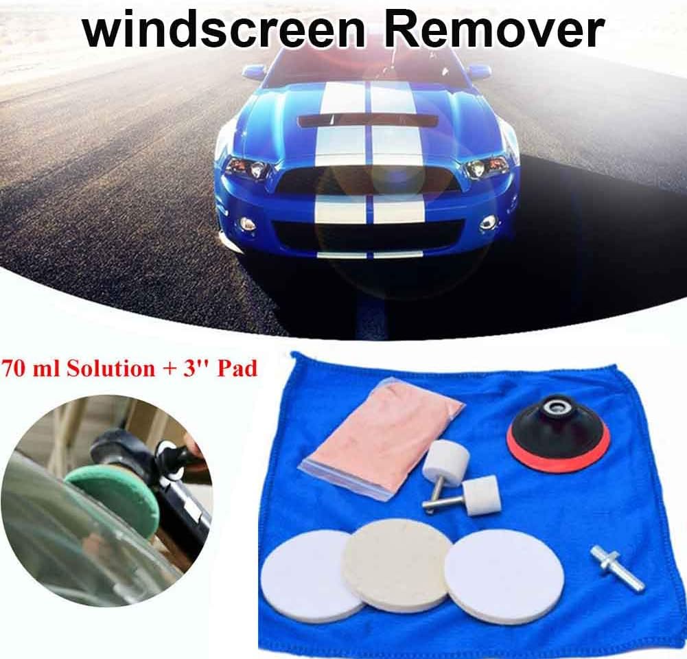 9pcs/Set Glass Polishing Kit,Deep Scratch Remover with Towel Car Polish Pad Cerium Oxide Powder Felt Polishing Wheel Set for Windscreen and Glass(Size:9pcs/Set)