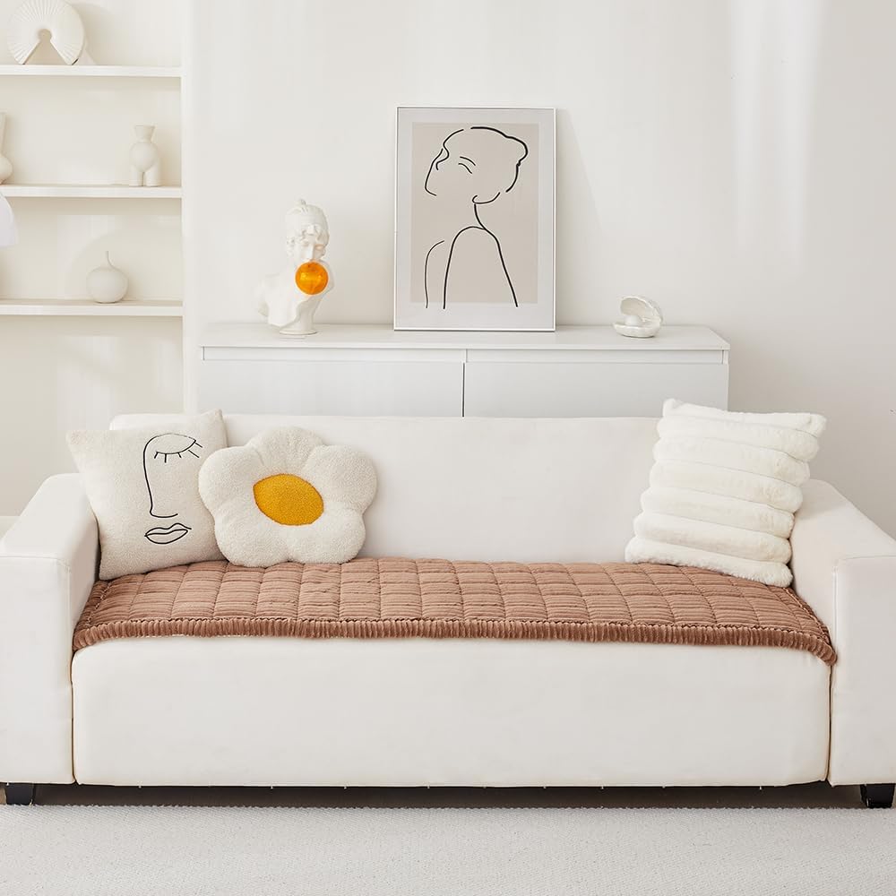 Couch Cover for Dogs Washable, Fuzzy Pet Couch Covers for 3 Cushion Sofa Pet Friendly, Non Slip Sofa Cover (Dark Brown, 27.6" x 70.9"/70 x 180cm)