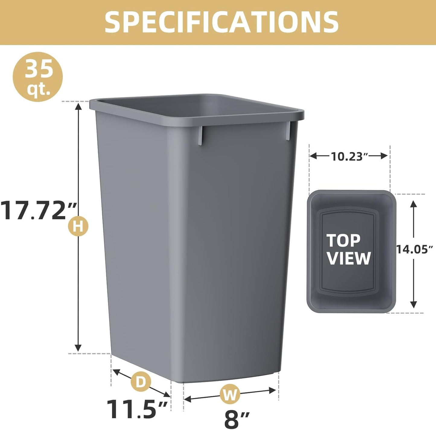 ROOMTEC 35QT Kitchen Trash Can, Lightweight and Sturdy Slim Trash Can, Wastebaskets for Office, Workspace, Kitchen, Bathroom, 2 Packs