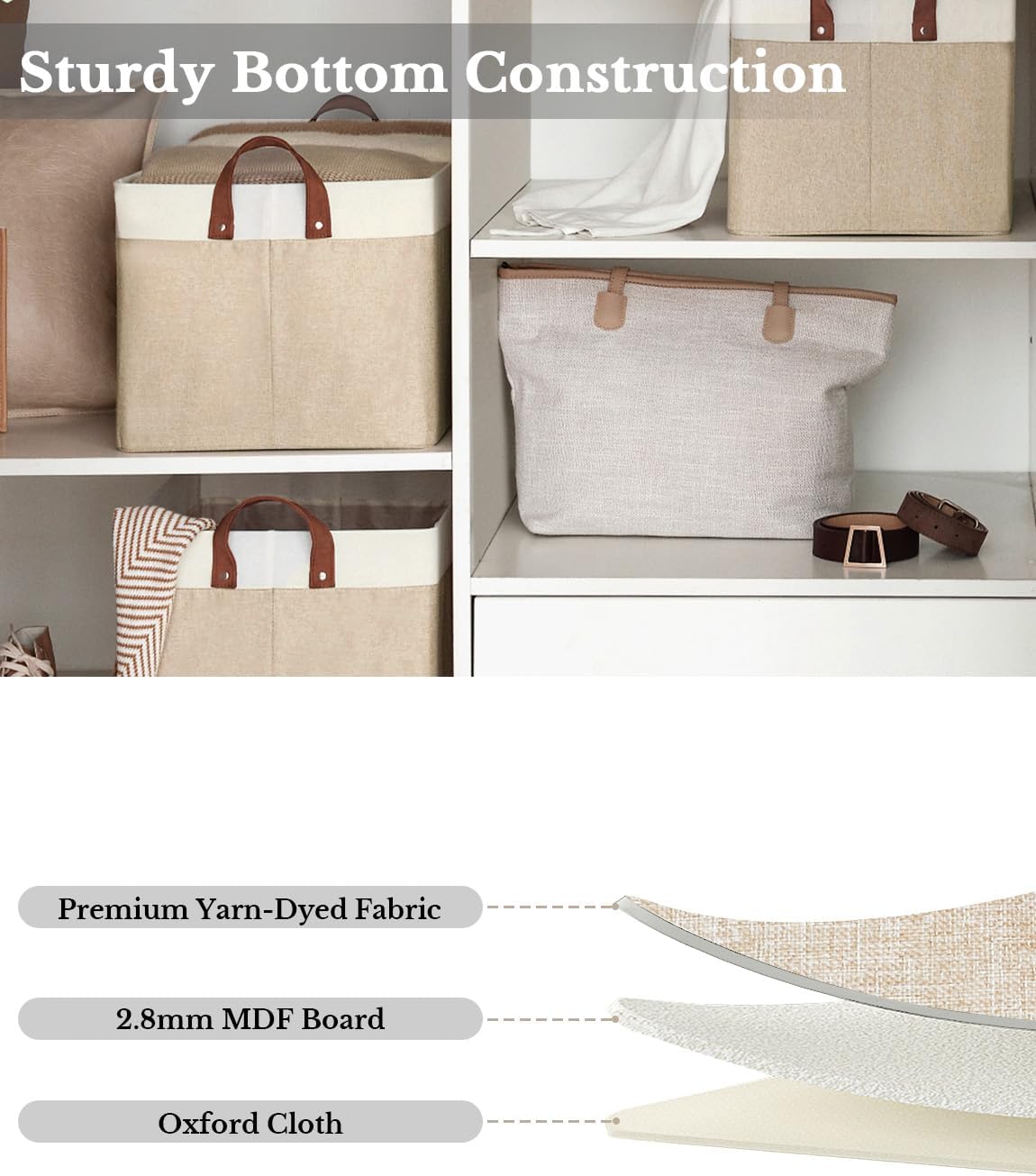 StorageWorks Storage Bins, Fabric Storage Bins for Shelves, Extra Large Storage Baskets with Metal Frame, Closet Baskets and Bins with Handles, Jumbo, Brown and White, 2-Pack