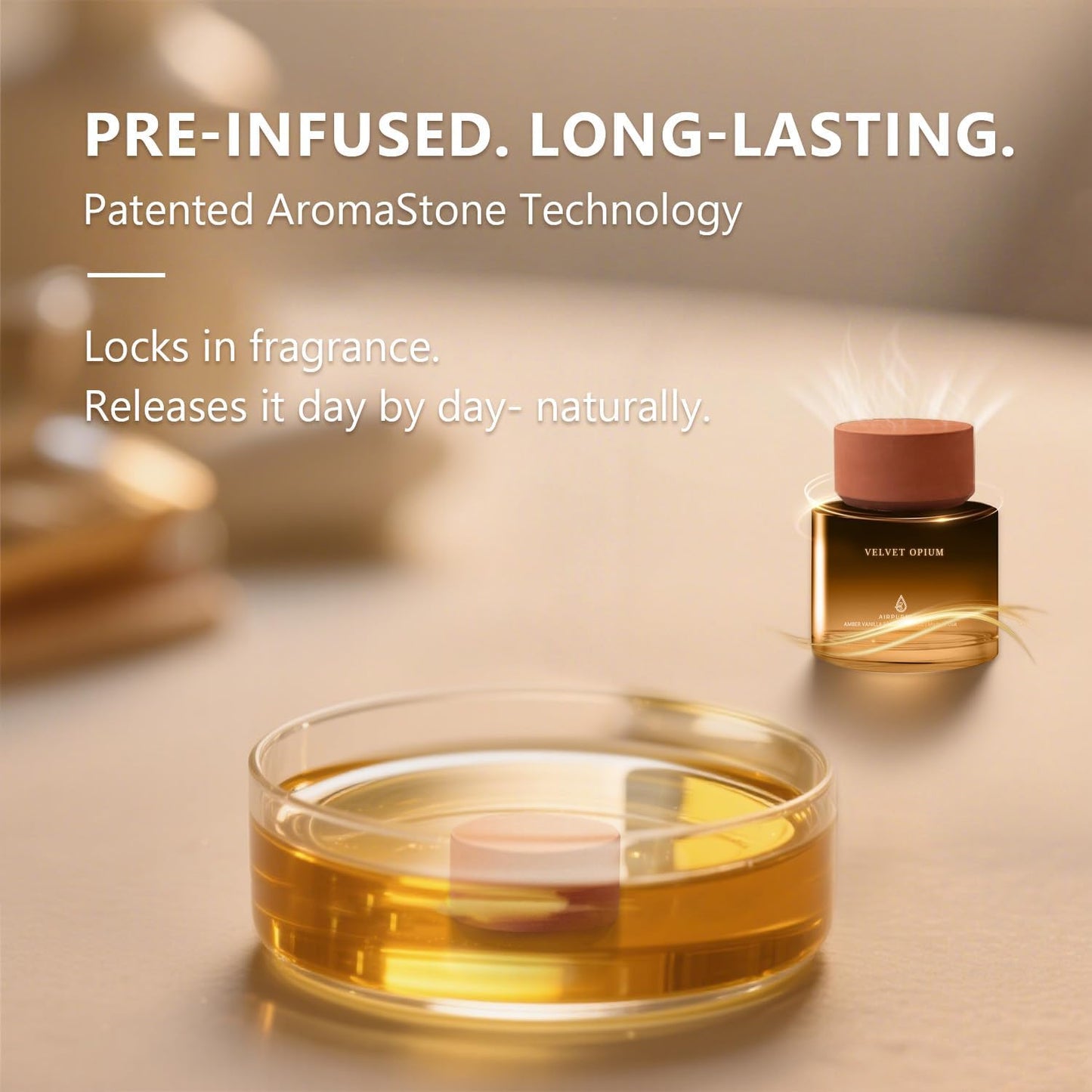 Car Air Freshener Spicy Sandalwood Fragrance Oil Diffuser for Cup Holder with Aroma Stone Cap, Long Lasting Scent Inspired by Luxury Perfume, Made in USA, 1.7 Fl Oz / 50ml