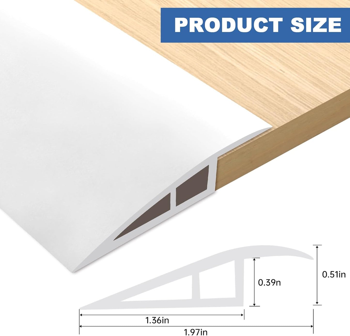 Vinyl Door Threshold Flooring Transition Strip Self Adhesive Carpet Edging Strip for Laminate Doorway Edge Threshold from 1/5" to 2/5" (White, 10 Ft)