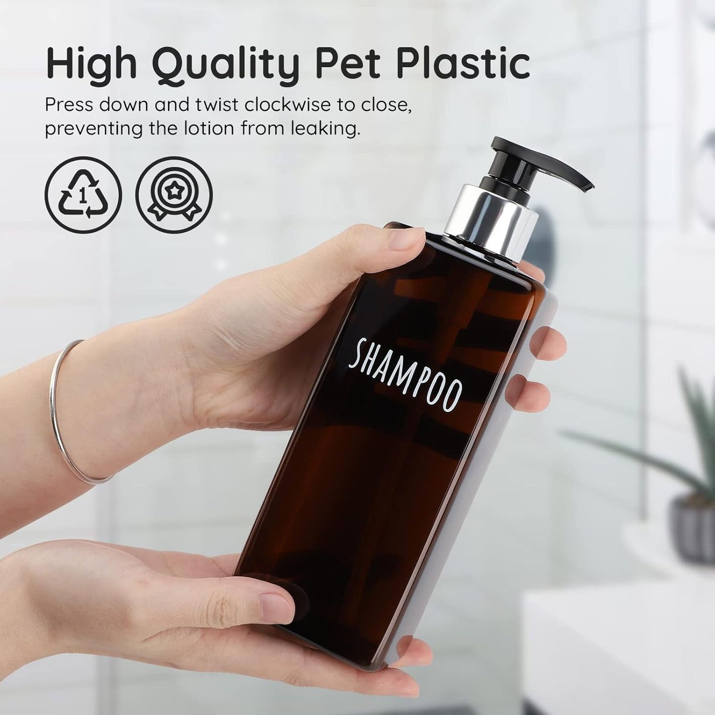 Segbeauty Shampoo and Conditioner Dispenser, 3 Packs 16.9oz Refillable Bathroom Soap Dispenser Set, 500ml Plastic Square Shower Press Pump Bottles Liquid Lotion Dispenser for Kitchen Sink Amber