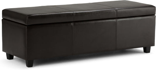 SIMPLIHOME Avalon 48 inch Wide Contemporary Rectangle Storage Ottoman Bench in Tanners Brown Vegan Faux Leather, Assembled, For the Living Room, Entryway and Family Room