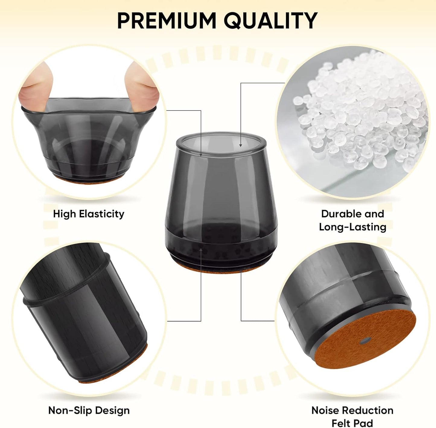 BALEINE 16 Pack Silicone Chair Leg Floor Protectors, Stool Leg Protectors Cap, Non-Slip Chair Leg Caps for Hardwood Floors (Black & Small, 16 Pack)