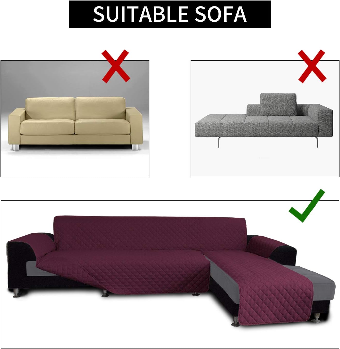 Easy-Going Sofa Slipcover L Shape Sofa Cover Sectional Couch Cover Furniture Protector Mat for Pets Dog Cat (Small,Wine/Wine)