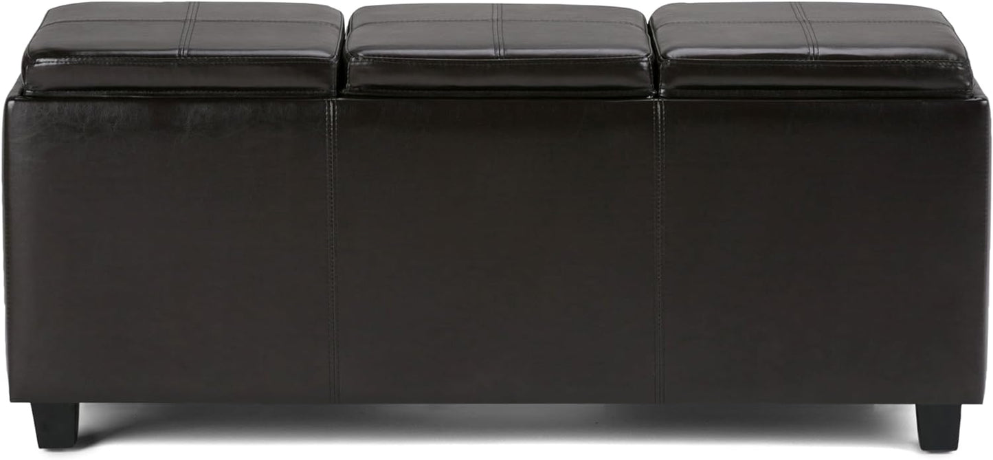 SIMPLIHOME Avalon 42 inch Wide Contemporary Rectangle Storage Ottoman in Tanners Brown Vegan Faux Leather, Assembled, for the Living Room, Entryway and Family Room