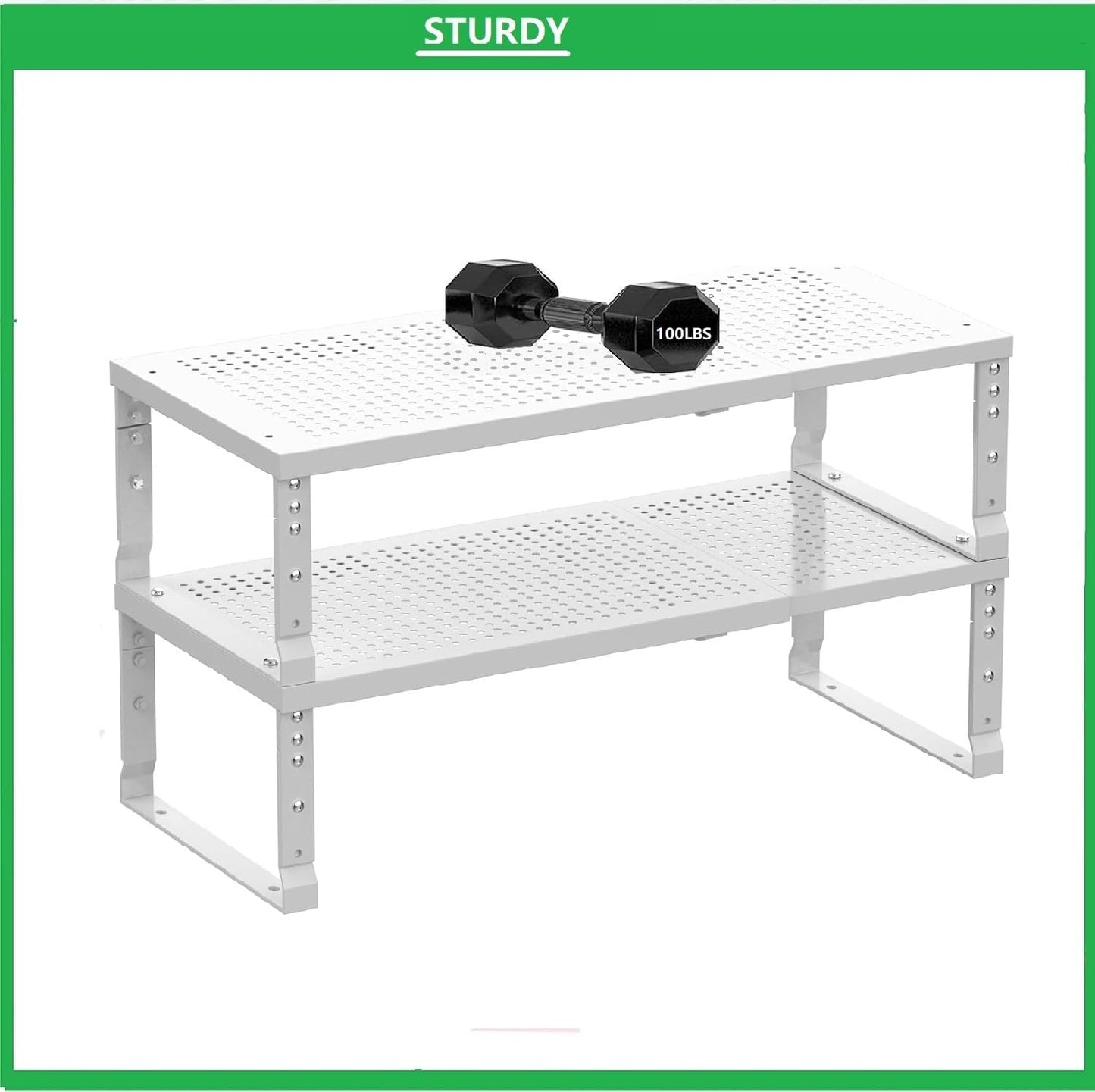 Metal Stackable Expandable Storage Shelf - Multi-Functional Home Storage Shelf, Suitable for Kitchen, Cabinet，Bathroom, Office, Garage, etc.（2PACKS/White/Medium