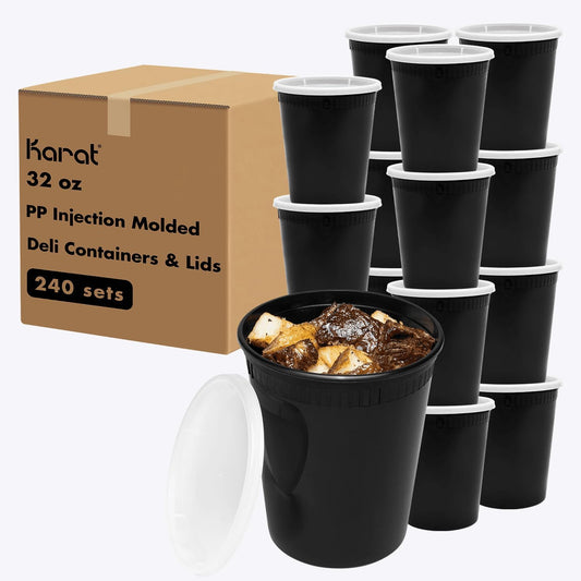 Karat [32oz - 240 ct Black PP Injection Molded Round Deli Containers with Lids (FP-IMDC32-PPB)