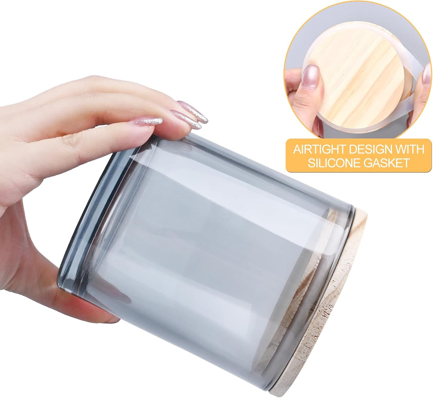 14 OZ Thick Candle Jars for Making Candles 12 Pcs, 3 Wick Empty Jars with Wood Lids for Candle Making, Sample Container,Clear Grey