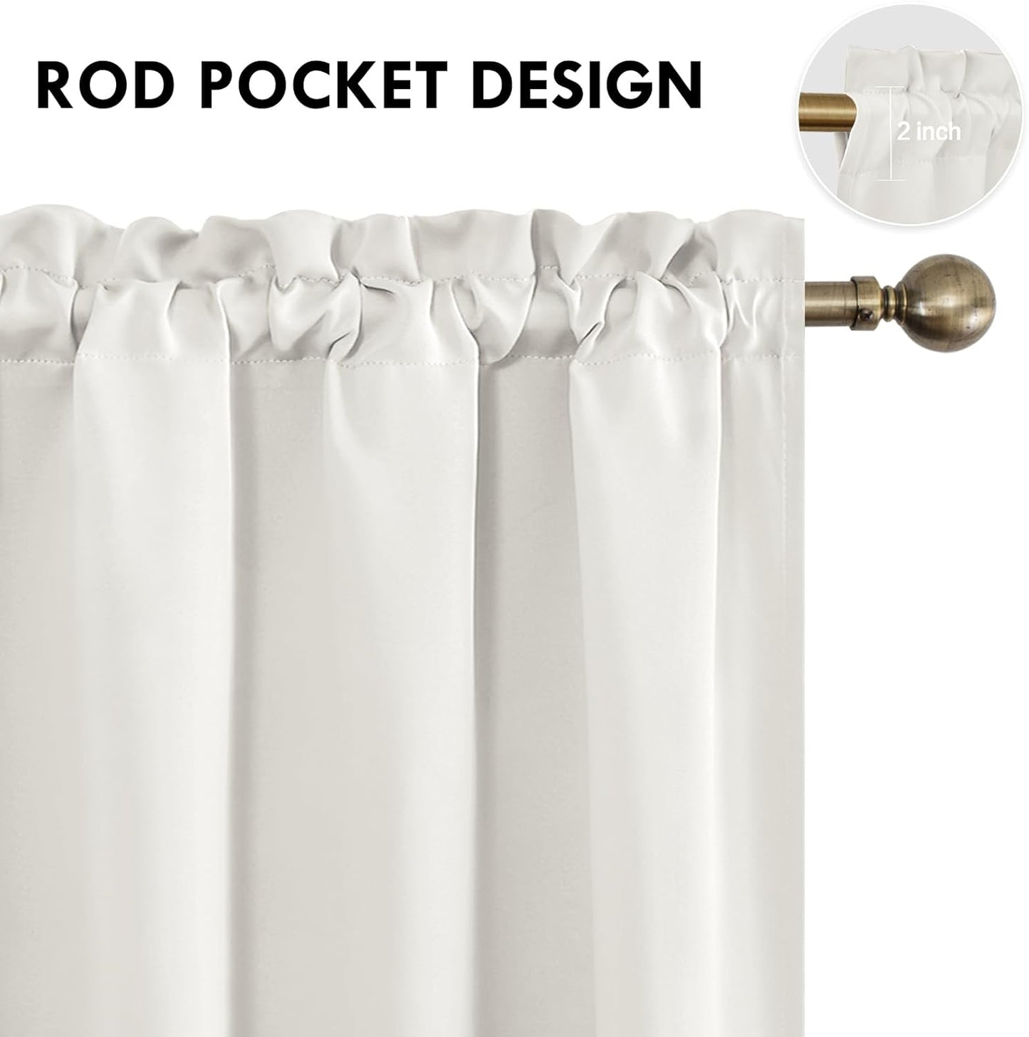 DWCN Blackout Curtains Thermal Insulated, Energy Saving & Noise Reducing Bedroom and Living Room Curtains, Ivory, W 42x L 63 Inch, Set of 2 Rod Pocket Curtain Panels