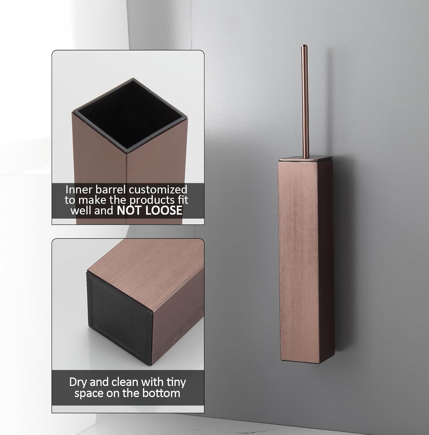 BGL Toilet Brush and Holder Set Rose Gold Wall Mounted for Bathroom Square Design