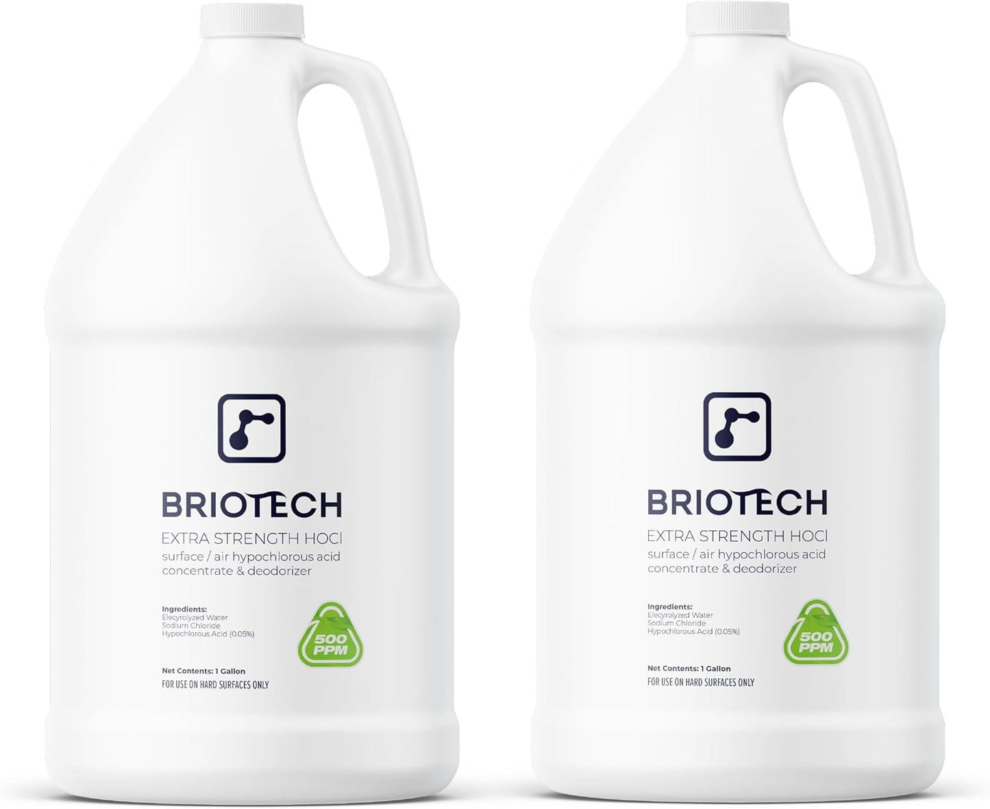BRIOTECH Extra Strength HOCl Cleaner, 500 PPM Hypochlorous Acid Concentrate, ULV Foggers & Humidifiers, Professional Deodorizer for Dental, Offices, Schools, Homes, Peroxide Free, 1 Gallon (2 Pack)