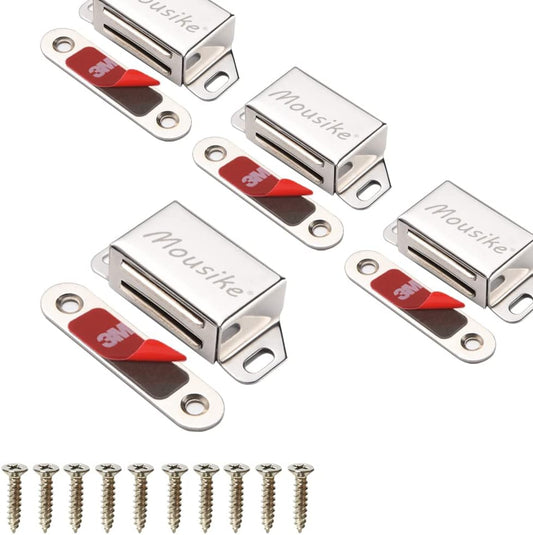 Mousike Cabinet Magnets 30lb Stainless Steel Magnetic Door Catch with Strong Magnetic for Kitchen Cupboard Wardrobe Closet Cabinet Door Drawer Latch(2.1"(Silver 4 Pack))