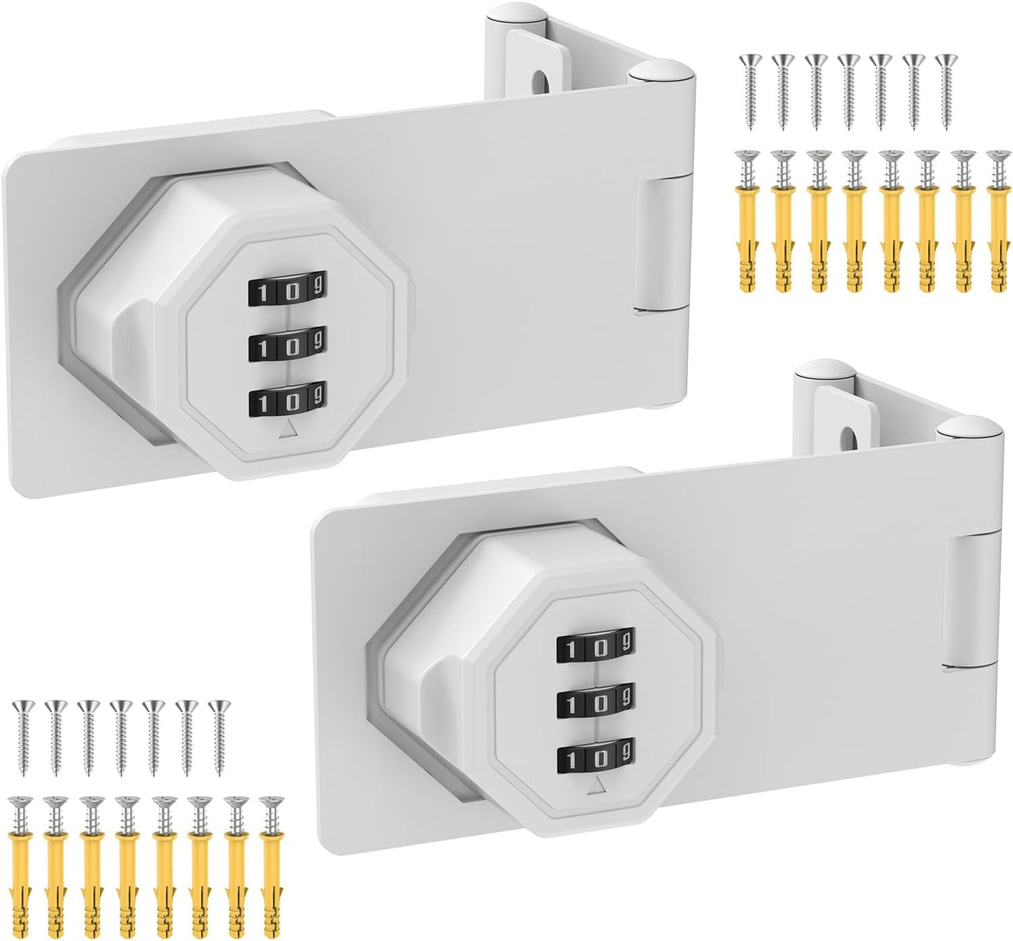 90 Degree 3-Digit Combination Cabinet Lock, Zinc Alloy Keyless Folding Hasp Lock Latch, Password Security Rotary Door Latch for Office File Cabinet, Drawer, Locker, Cupboard (2, White)