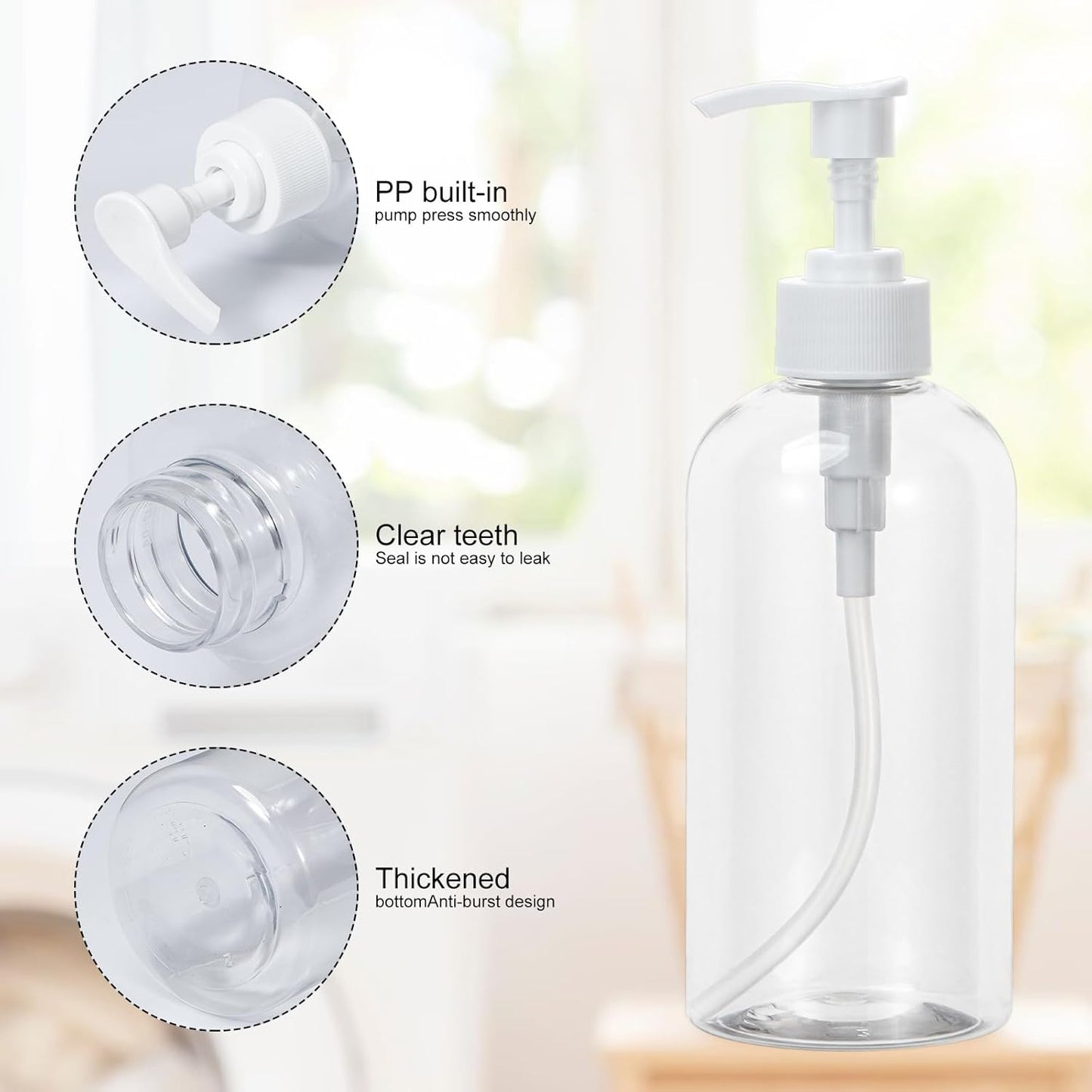 Yebeauty Plastic Pump Bottle, 3 Pack 13.5oz/400ml Stylish Shampoo Bottles Refillable Hand Soap Dish Soap Dispenser with Press for Massage Oil, Liquid Hand, Clear