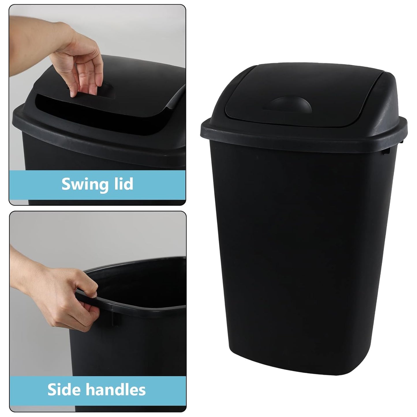 13 Gallon Black Outdoor Garbage Can with Swing Lid, Heavy-Duty Construction Trash Can, 4 Pack