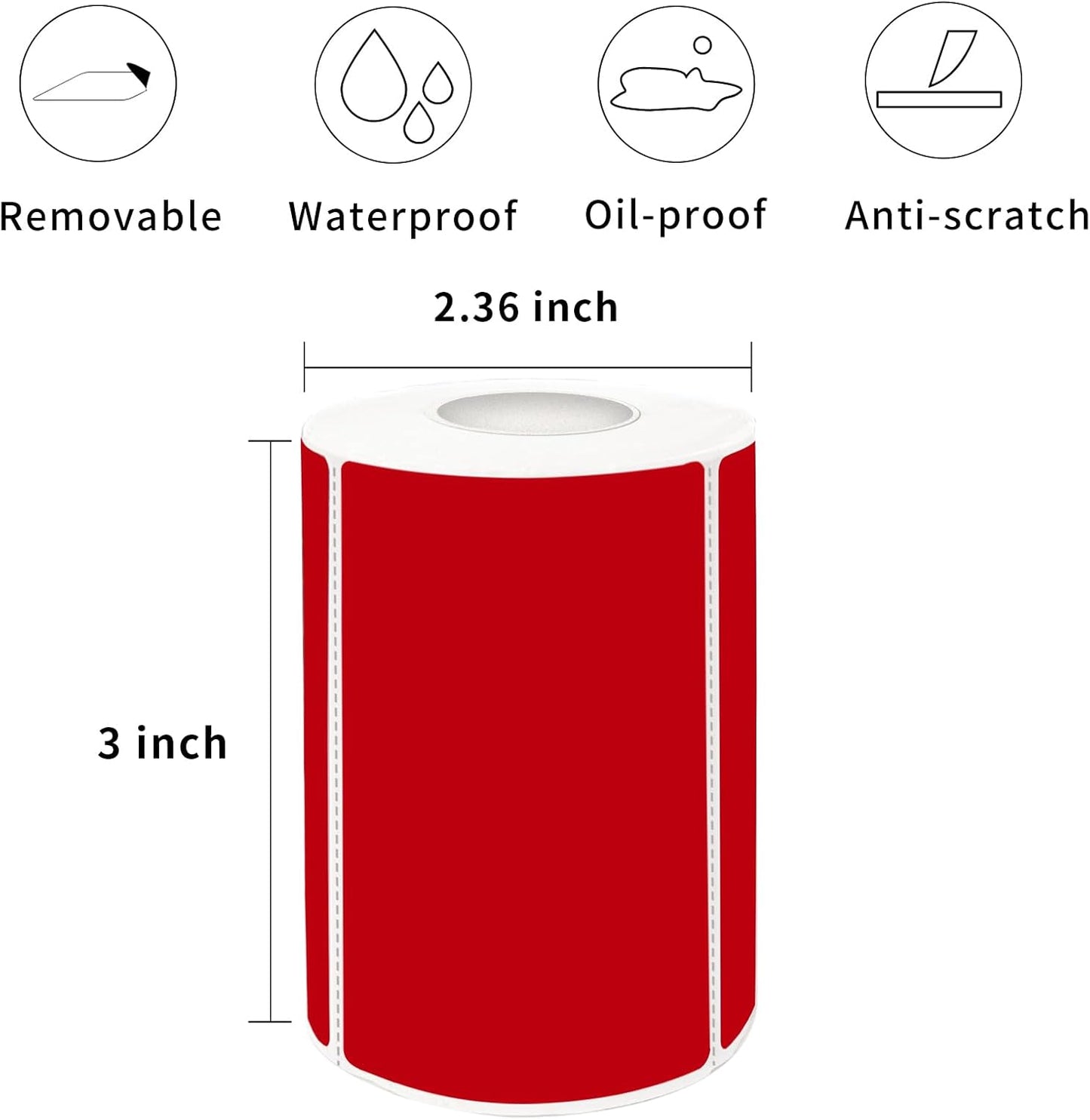 2×3 Inch Red Removable Thermal Labels,Self-Adhesive Square Direct Thermal Labels,300 Sheets per Roll with Perforated Lines