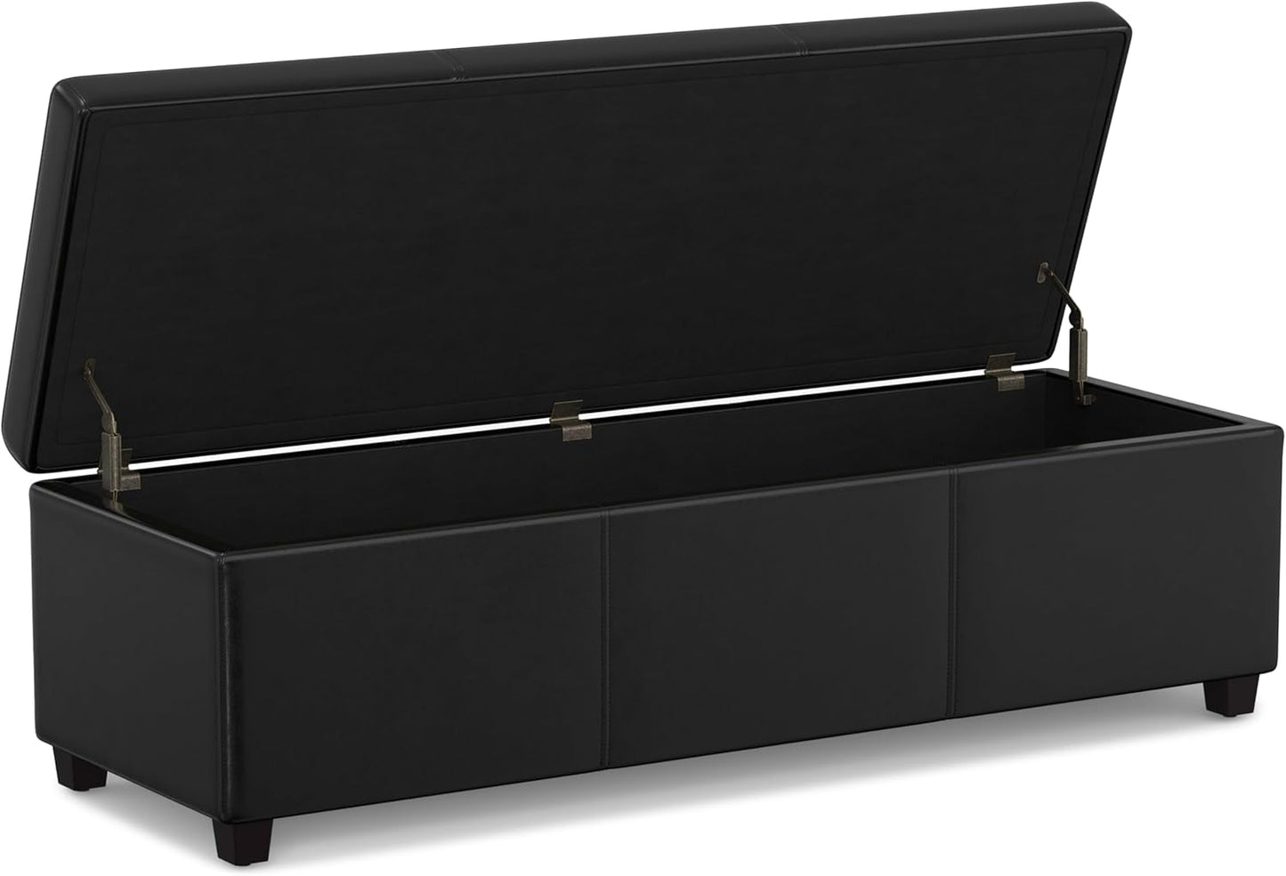 SIMPLIHOME Avalon 54 inch Wide Contemporary Rectangle Extra Large Storage Ottoman Bench in Midnight Black Vegan Faux Leather, Assembled, For the Living Room, Entryway and Family Room