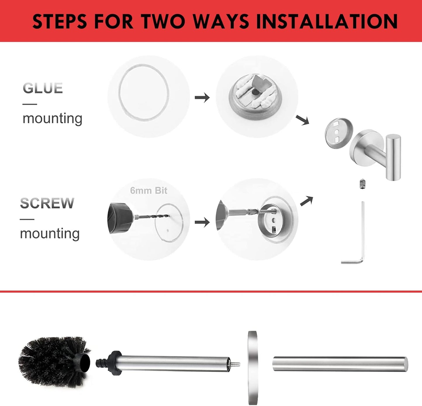 Toilet Brush with Holder Bathroom Wall Mounted Toilet Bowl Brush Holder Toilet Brush Holder Brushed Nickel