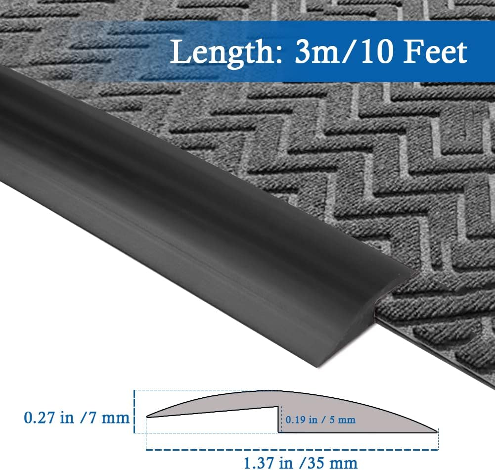 Floor Transition Strip Self Adhesive Carpet & Flooring Transitions Edging Trim Strip PVC Threshold Transitions Suitable for Threshold Height Less Than 5mm (10Ft, Black)