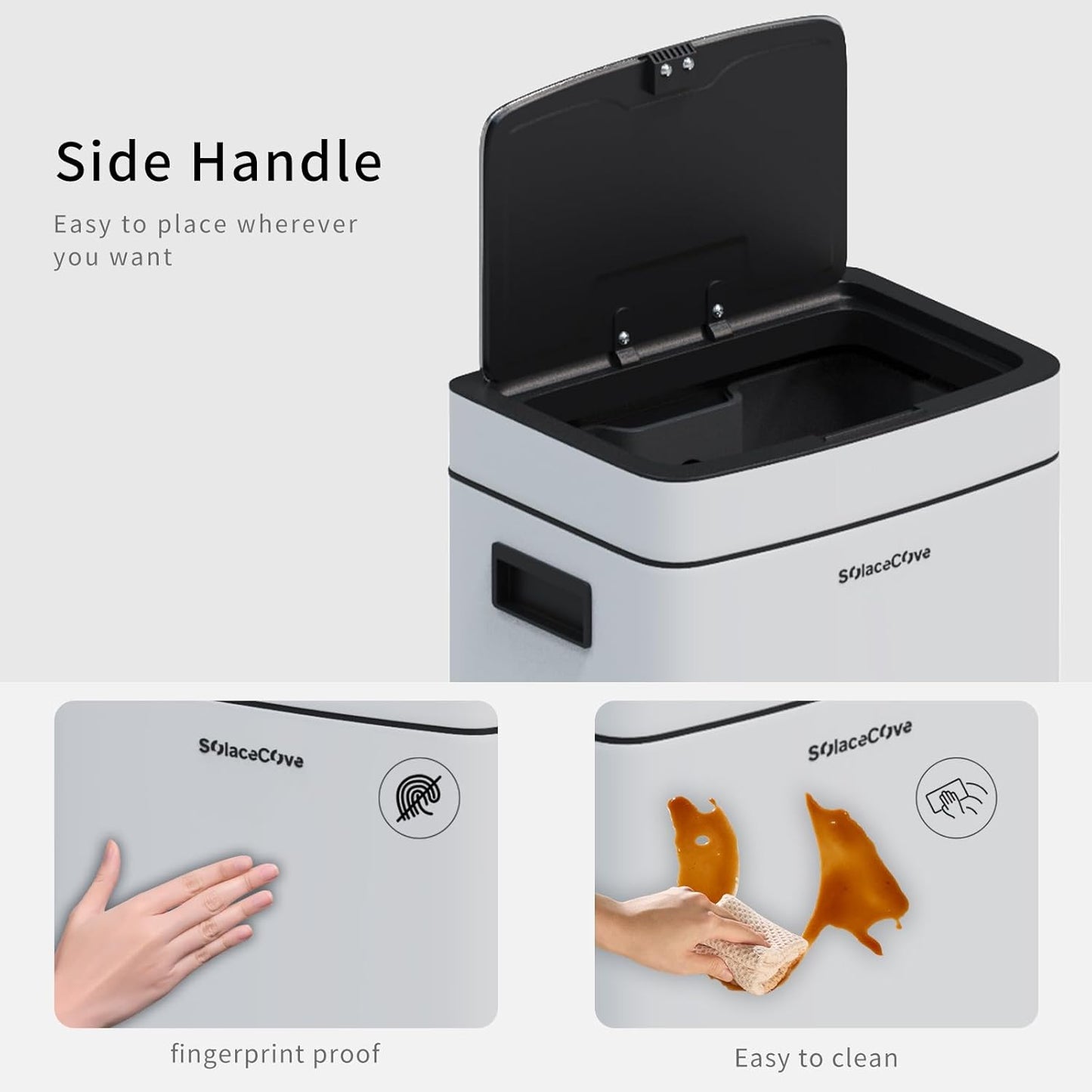 8Gallon/30L Brushed Stainless Steel Kitchen Trash Can with with Press Top Lid,Garbage Can with Inner Bucket(White)