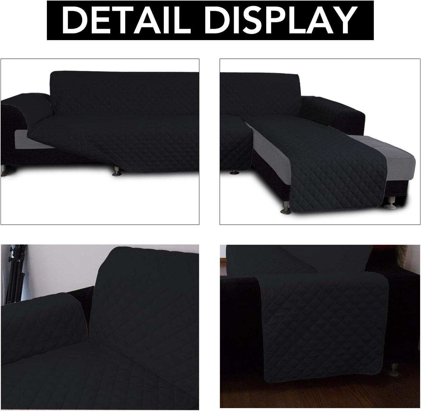 Easy-Going L Shape Sofa Cover - Chaise Lounge Slip Cover Reversible Sofa Protector for Pets, Kids & Furniture (X-Large, Black/Black)