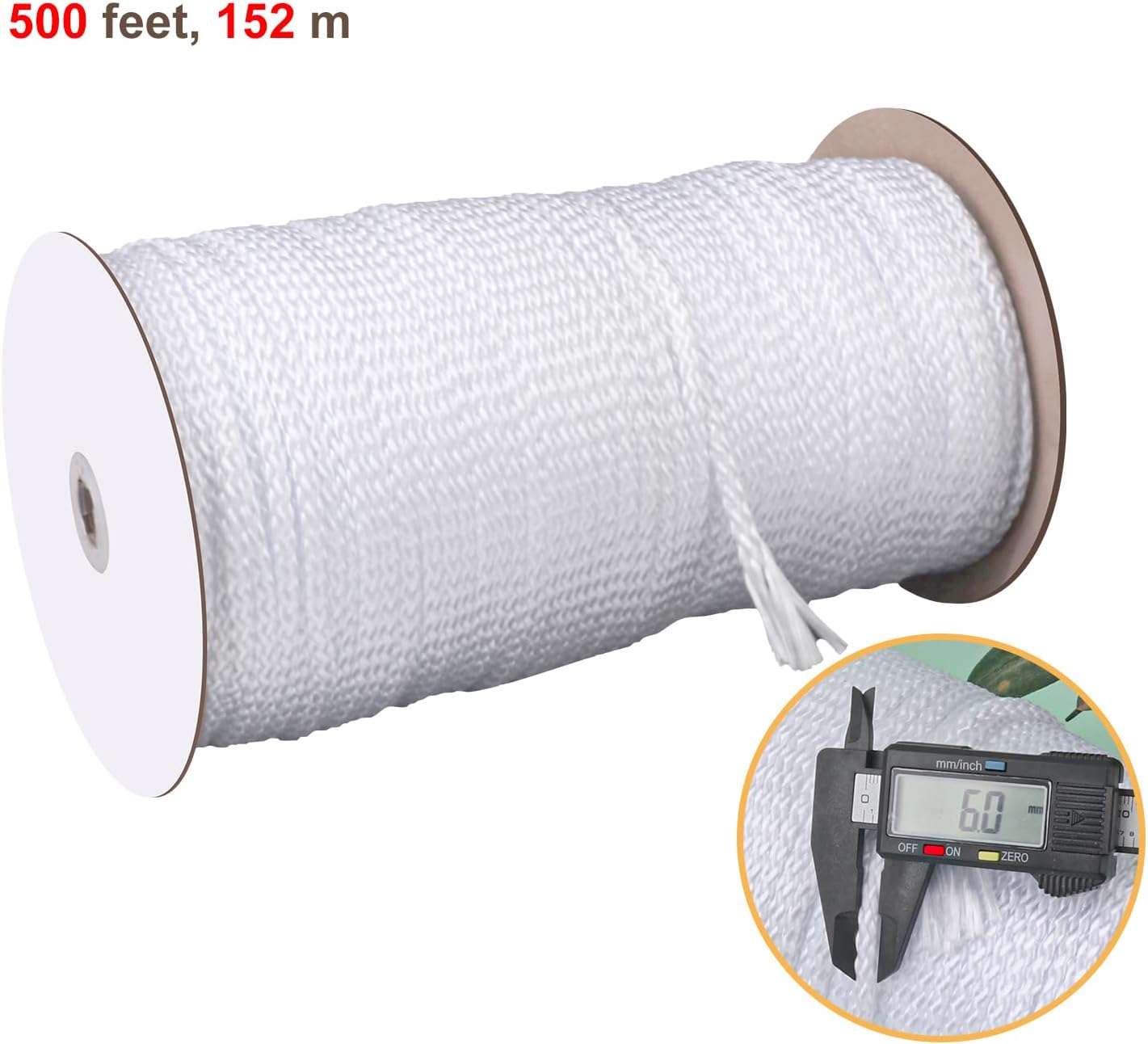 1/4 Inch White Polyester Rope - 500 Foot White Low Stretch Polyester Rope for Hiking, Kayaking, Tarps, Camping