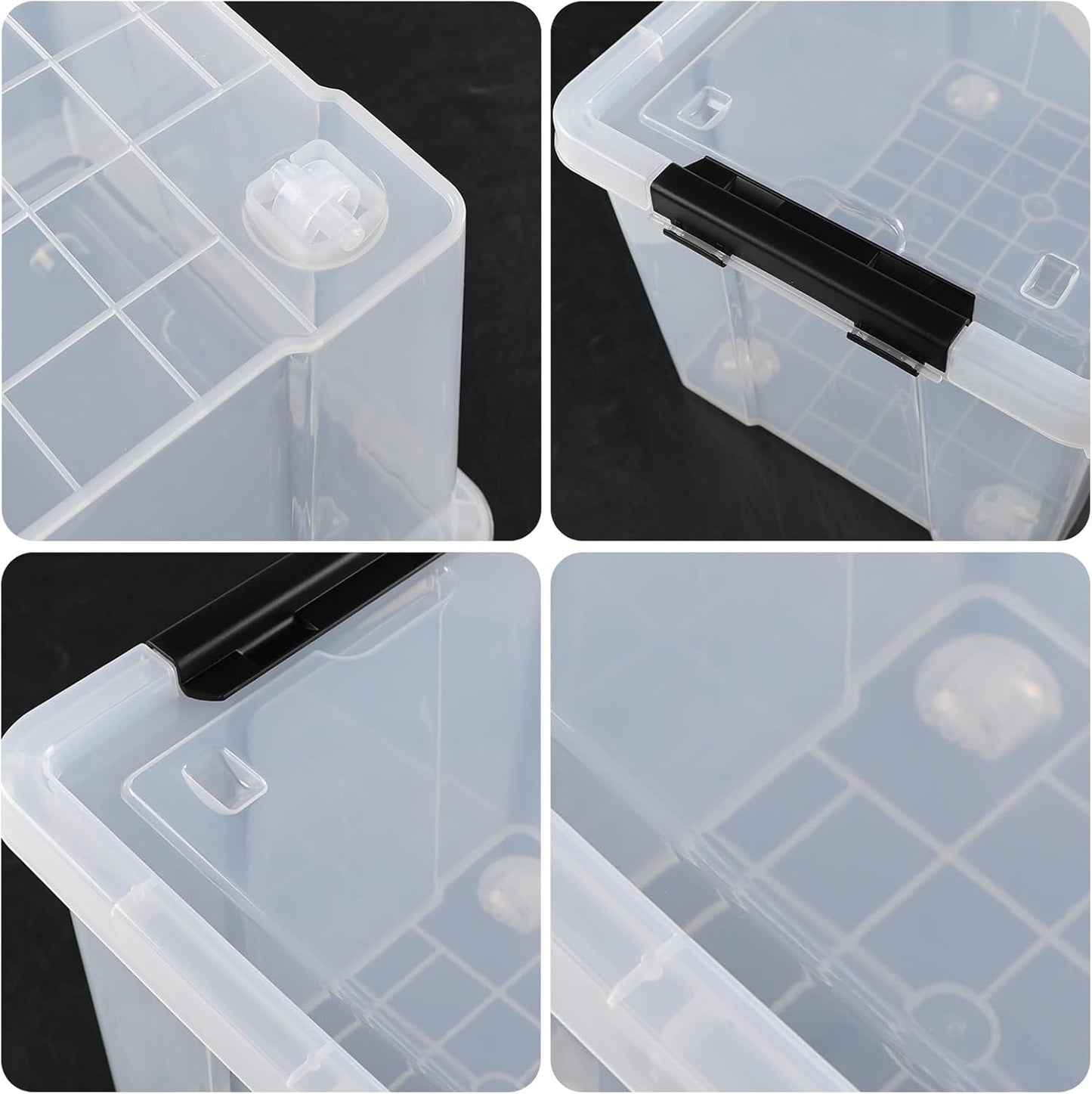 Set of 4 Plastic Latch Storage Bins with Wheels, 23 L Clear Latch Boxes with Stackable Lids