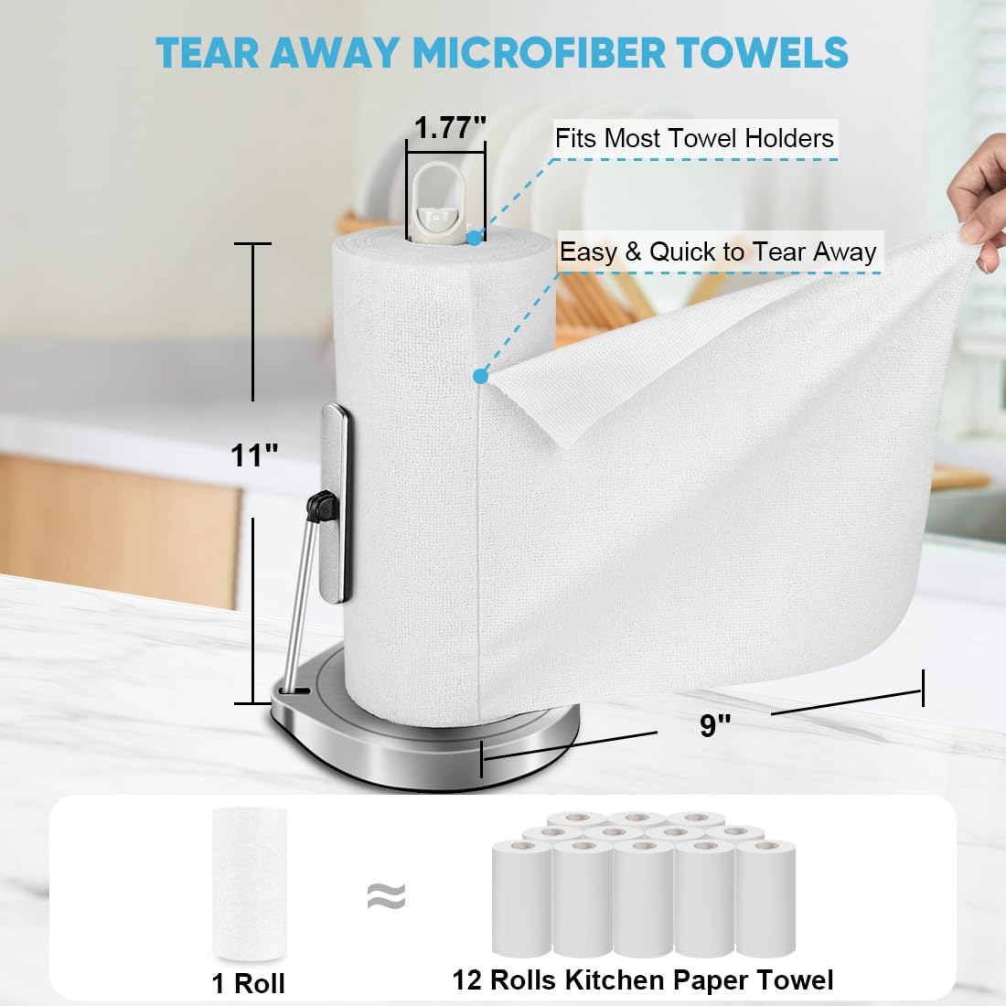 AIDEA Microfiber Cleaning Cloth Roll, White Shop Towels 55 Sheets Washable, Microfiber Towels for Cars, White Rags Reusable Paper Towel for Automotive, Workshop, House, Kitchen, Cleaning Supplies11×9"