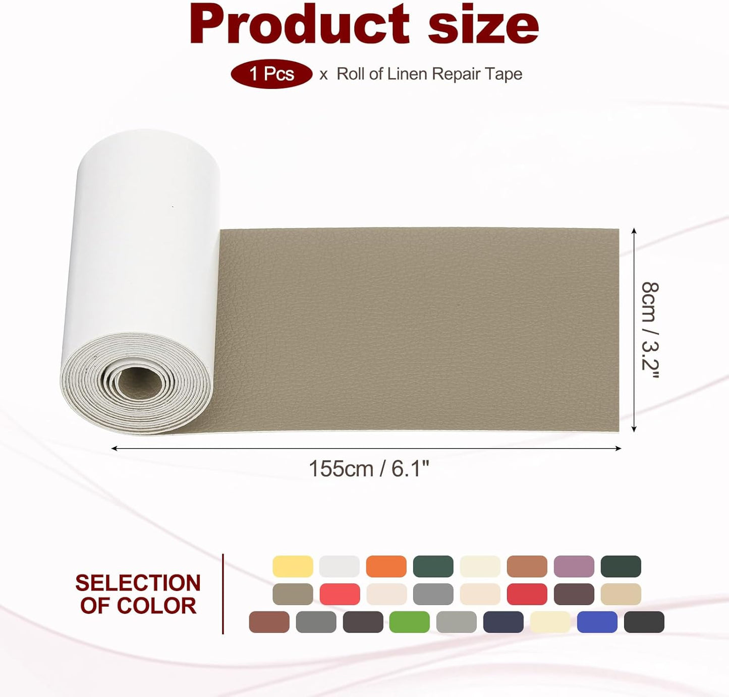 PATIKIL Leather Patches Tape for Furniture, 3.2 x 61 Inch Self Adhesive Vinyl Leather Repair Kit Cover Sheet for Couch, Sofa, Car Seats, Office Chair, Gray Khaki