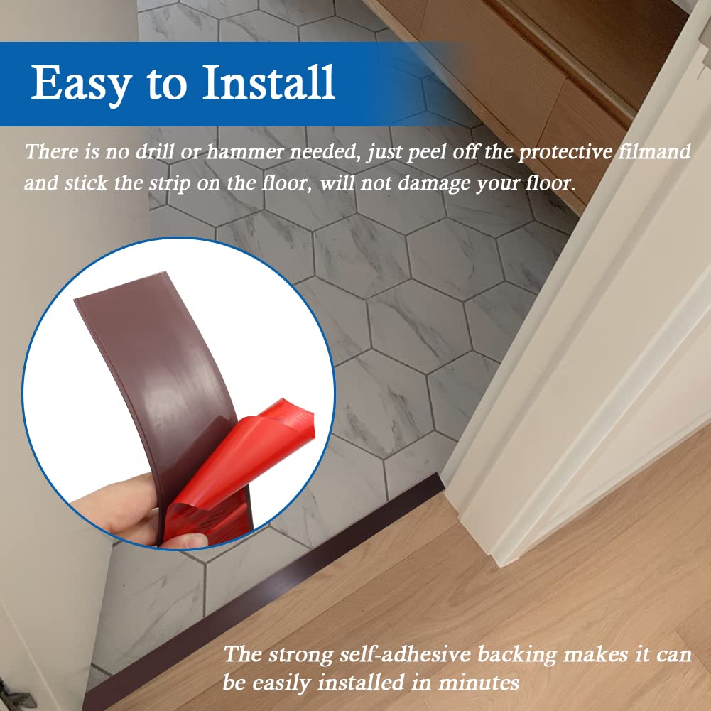 Floor Transition Strip Self Adhesive Floor Cover Strips Laminate 2" Wide Vinyl Flat Divider Transitions (5cm, 10Ft, Brown)