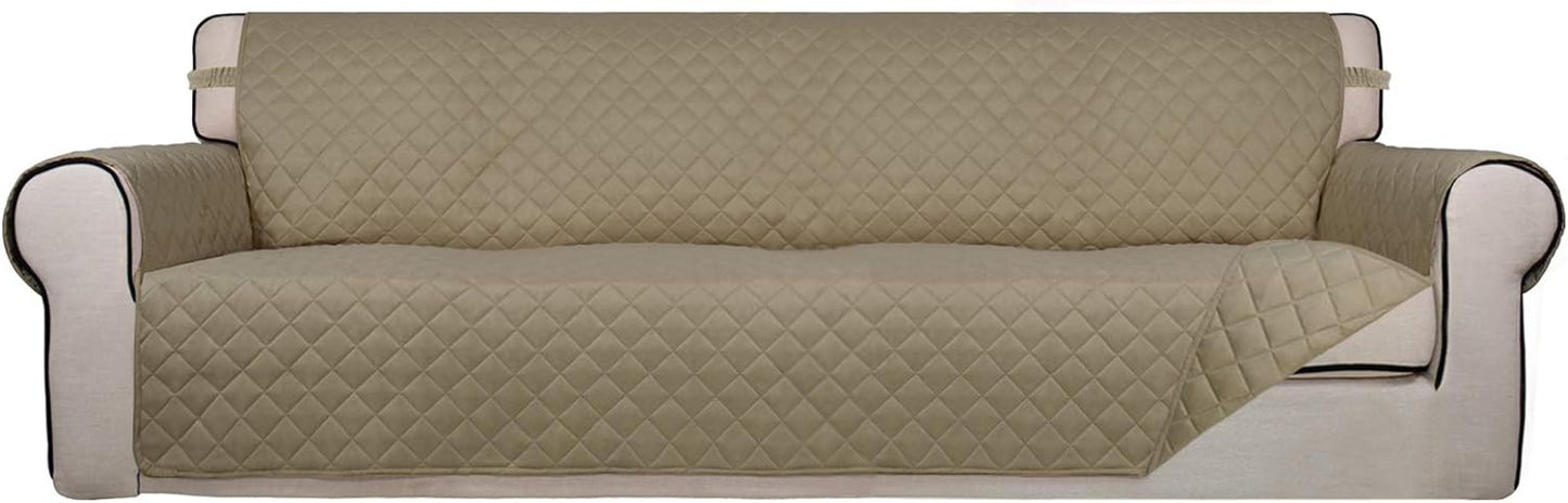 PureFit Reversible Quilted Sofa Cover, Water Resistant Slipcover Furniture Protector, Washable Couch Cover with Non Slip and Elastic Straps for Kids, Dogs, Pets (XX Large, Beige/Beige)